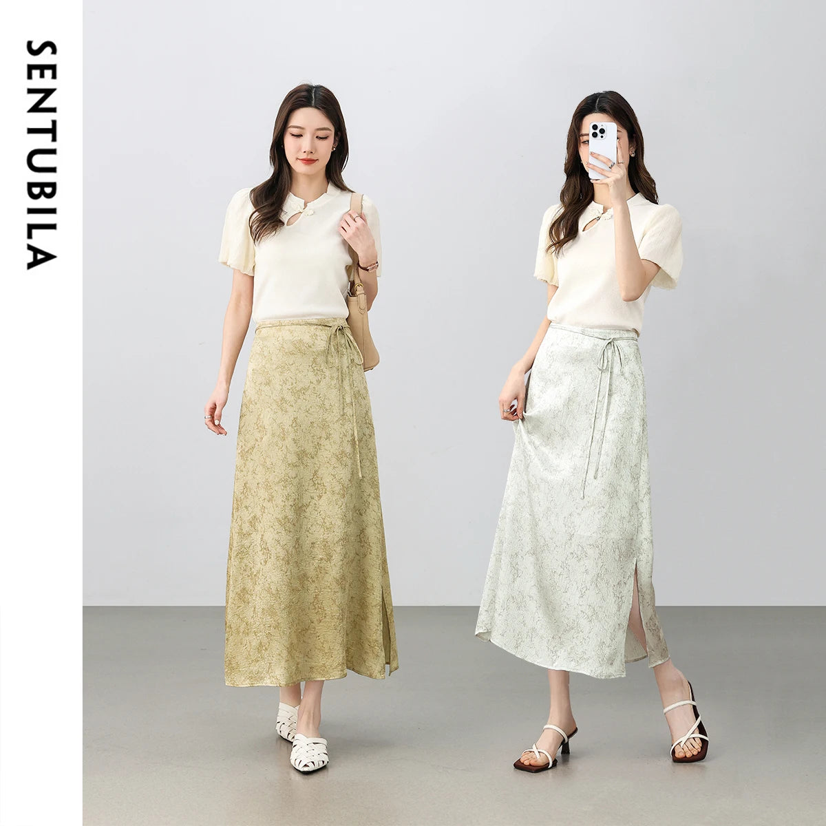Patterned A-Line Midi Skirt