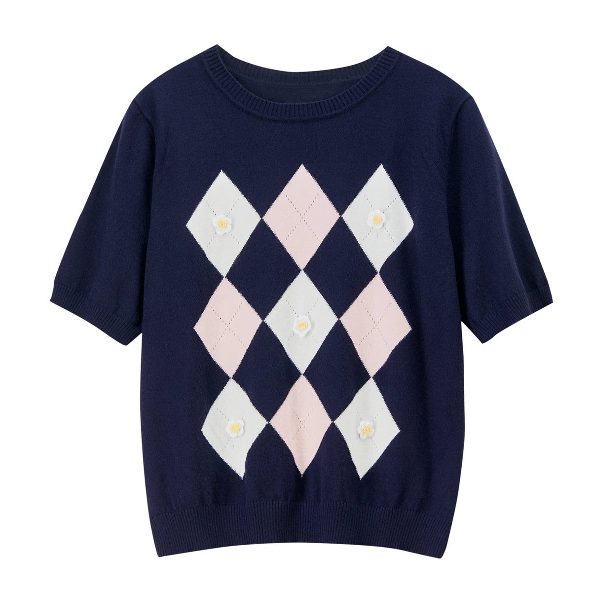 Argyle Short-Sleeve Sweater