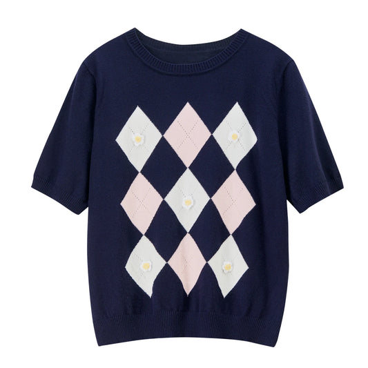 Argyle Short-Sleeve Sweater