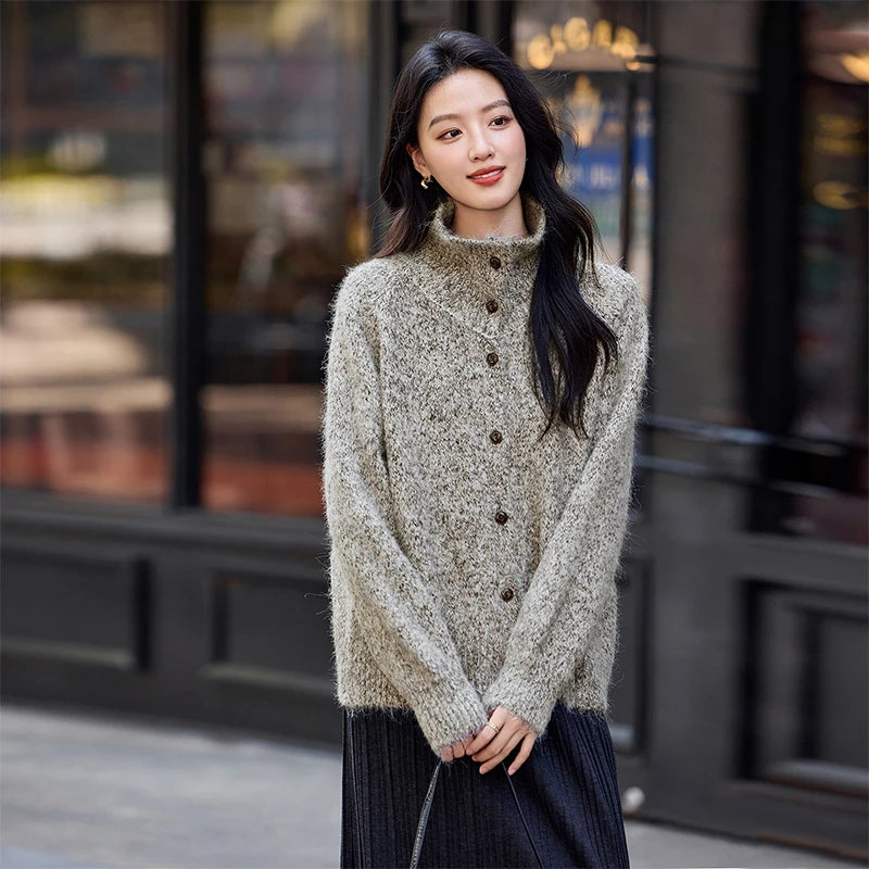 Textured High-Neck Cardigan