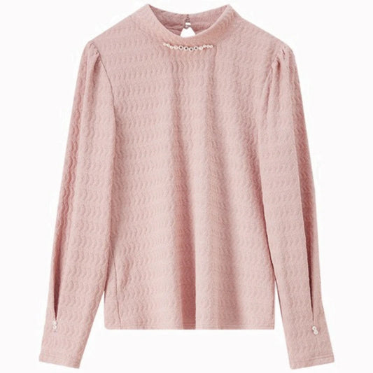 Wave-Textured Mock-Neck Top