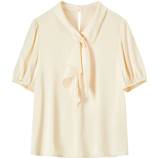 Tie-Neck Puff-Sleeve Blouse