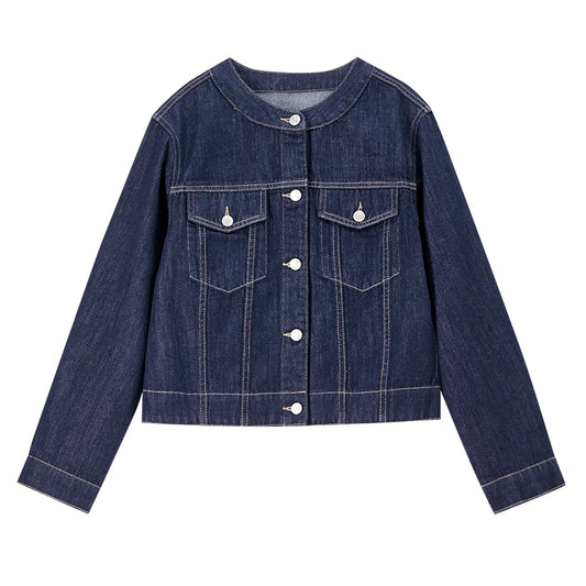 Contrast-Stitch Collarless Jacket