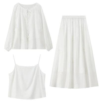 Three-Piece Blouse Cami and Skirt Set