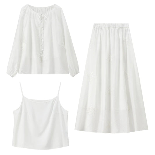 Three-Piece Blouse Cami and Skirt Set