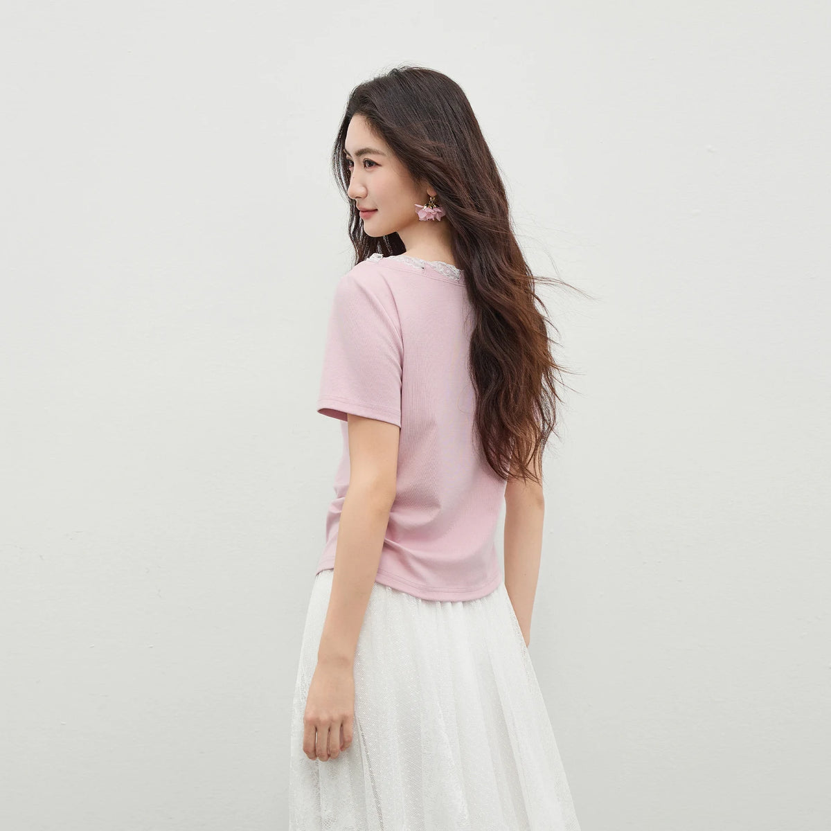 Lace-Trim Ruched Tee