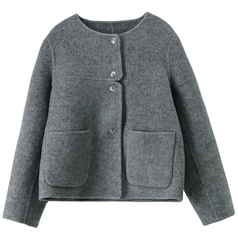 Collarless Patch-Pocket Jacket