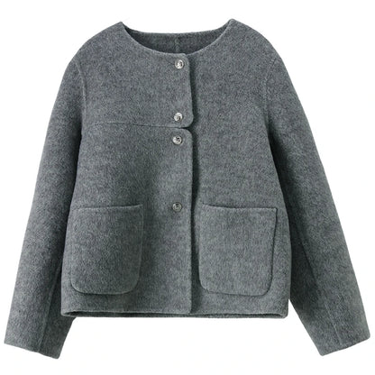 Collarless Patch-Pocket Jacket