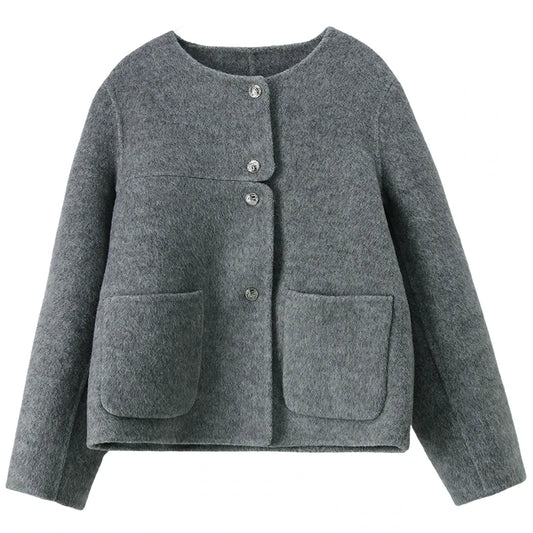 Collarless Patch-Pocket Jacket