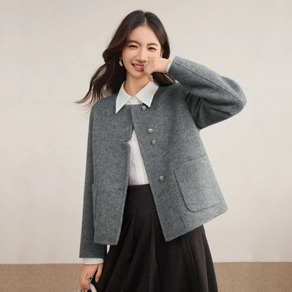 Collarless Patch-Pocket Jacket