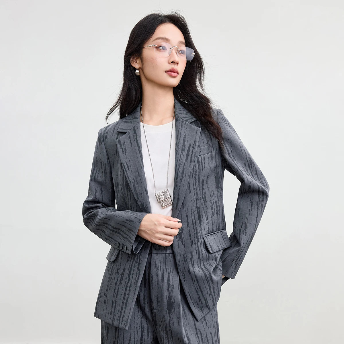 Textured Single-Button Blazer
