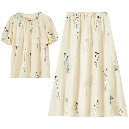 Floral Blouse and Skirt Set