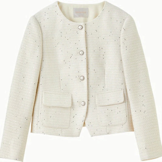 Embellished Collarless Cropped Jacket
