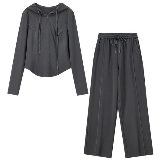 Hooded Top and Wide-Leg Pants Set