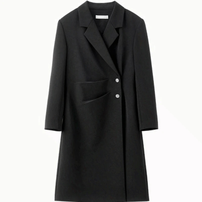 Asymmetric-Button Blazer Dress