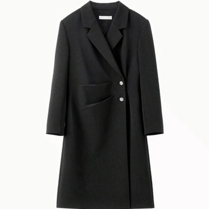 Asymmetric-Button Blazer Dress