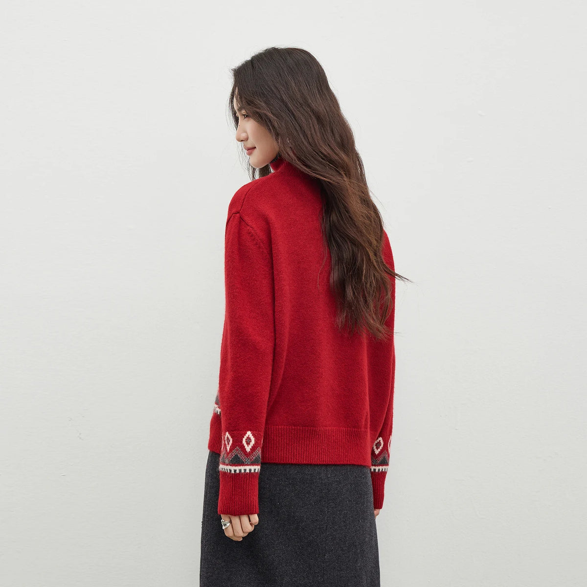Geometric-Trim Stand-Collar Cardigan