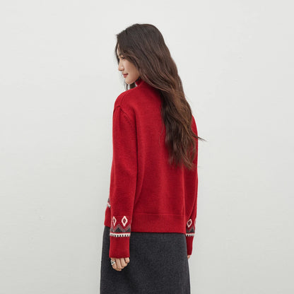 Geometric-Trim Stand-Collar Cardigan