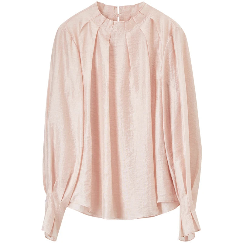 Ruffle-Neck Long-Sleeve Blouse