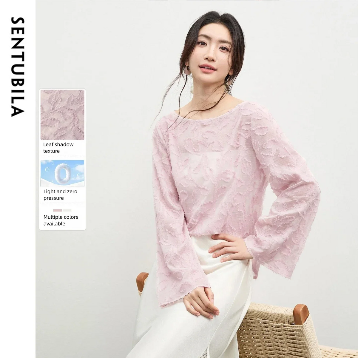 Boat-Neck Flared-Sleeve Blouse