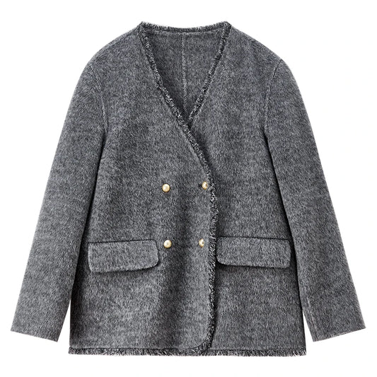 Fringe-Trim Double-Breasted Jacket