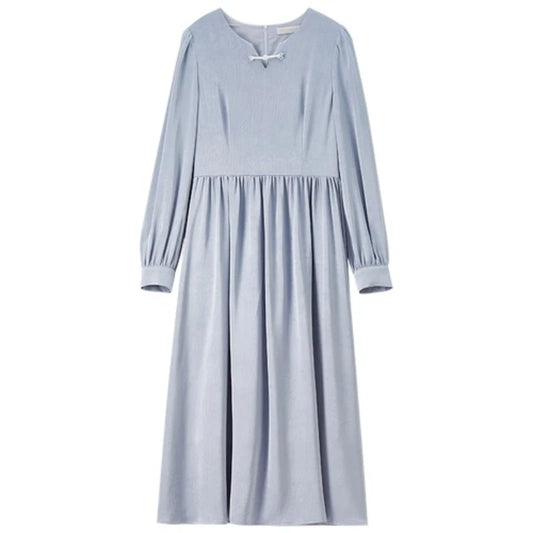 Gathered-Waist Long-Sleeve Dress