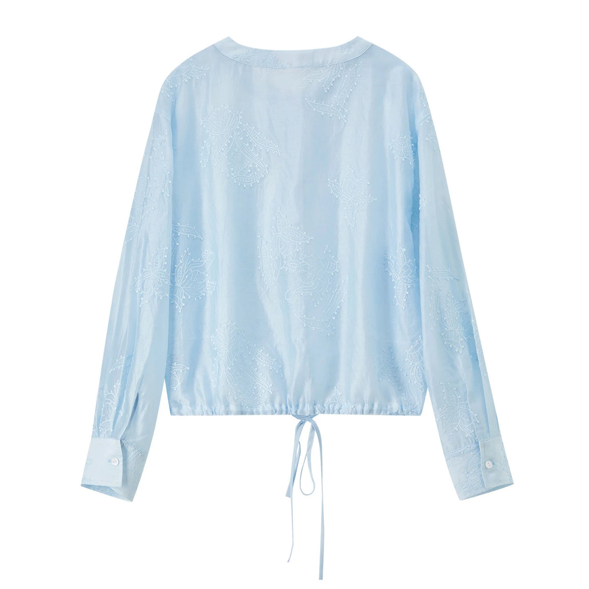 Drawstring-Hem Embroidered Blouse
