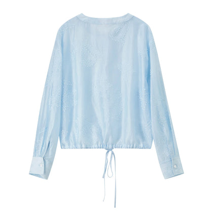 Drawstring-Hem Embroidered Blouse