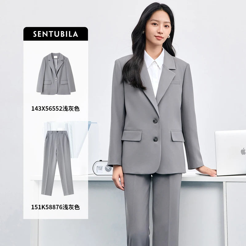 Notched-Lapel Blazer and Pants Set