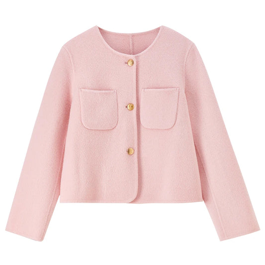 Collarless Cropped Pocket Jacket