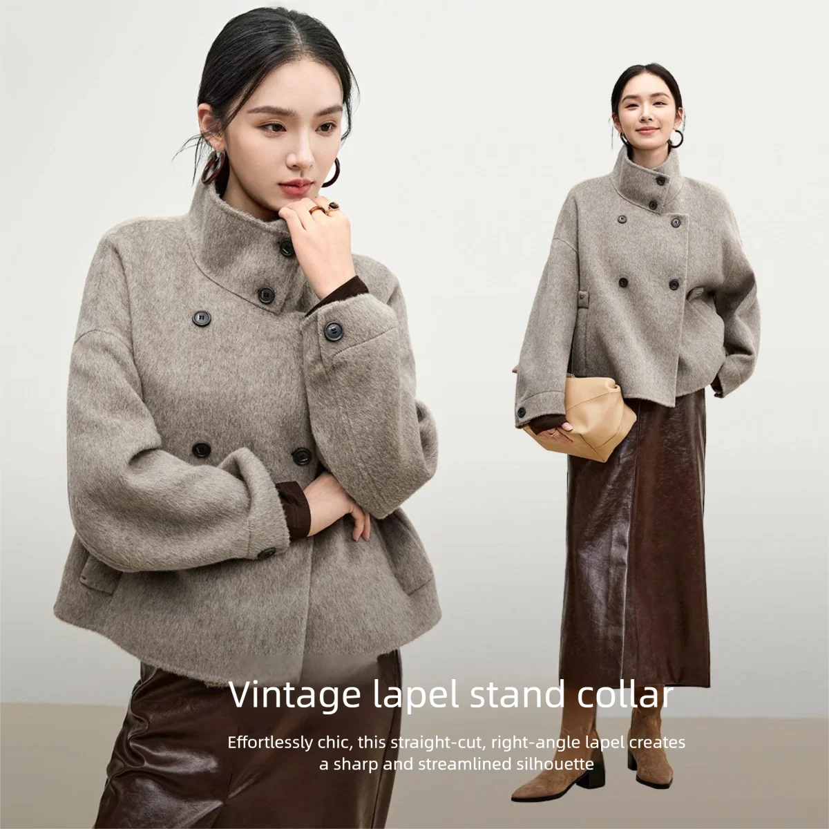 Stand-Collar Double-Breasted Jacket