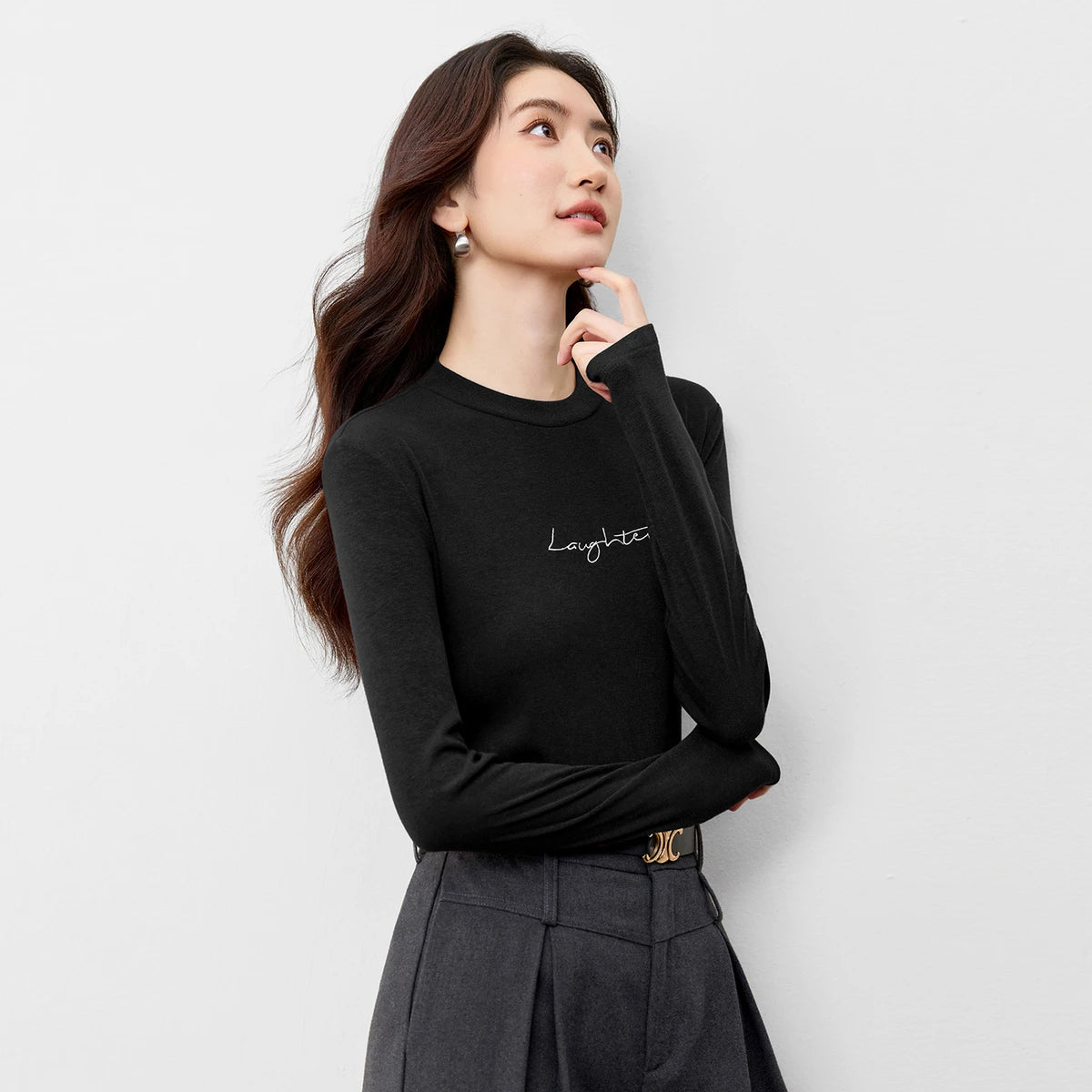 Lettering Crew-Neck Long-Sleeve Top
