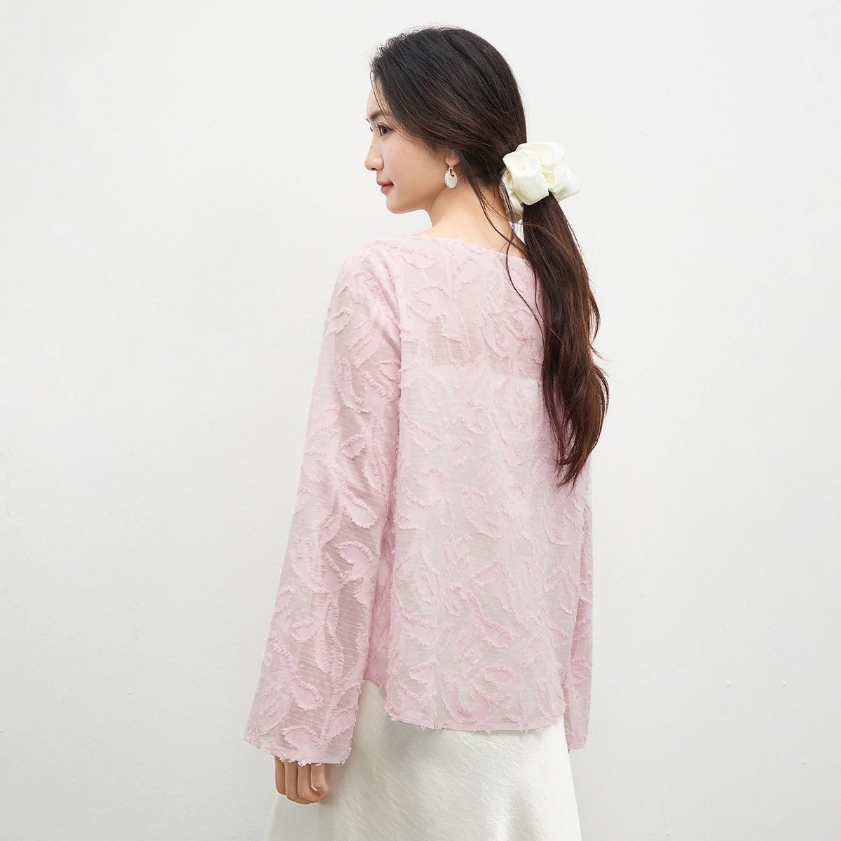 Boat-Neck Flared-Sleeve Blouse