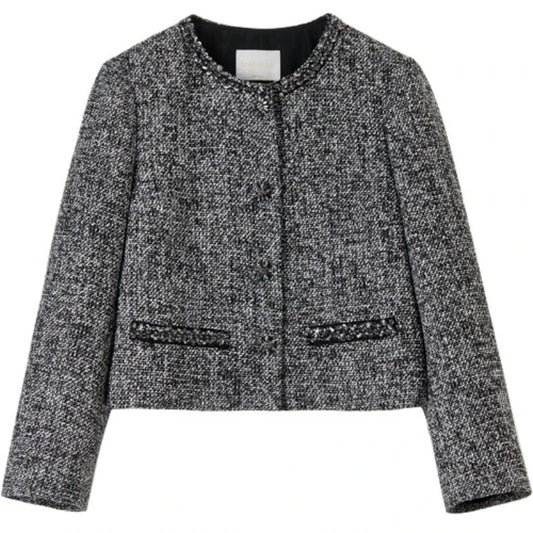 Textured Collarless Cropped Jacket