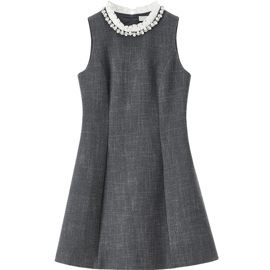 Embellished-Neck Sleeveless Mini Dress