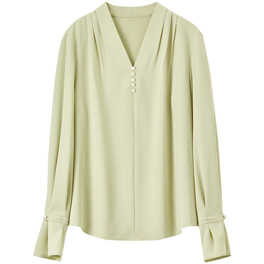 V-Neck Flared-Cuff Blouse