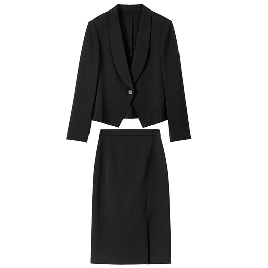 Shawl-Collar Blazer and Skirt Set