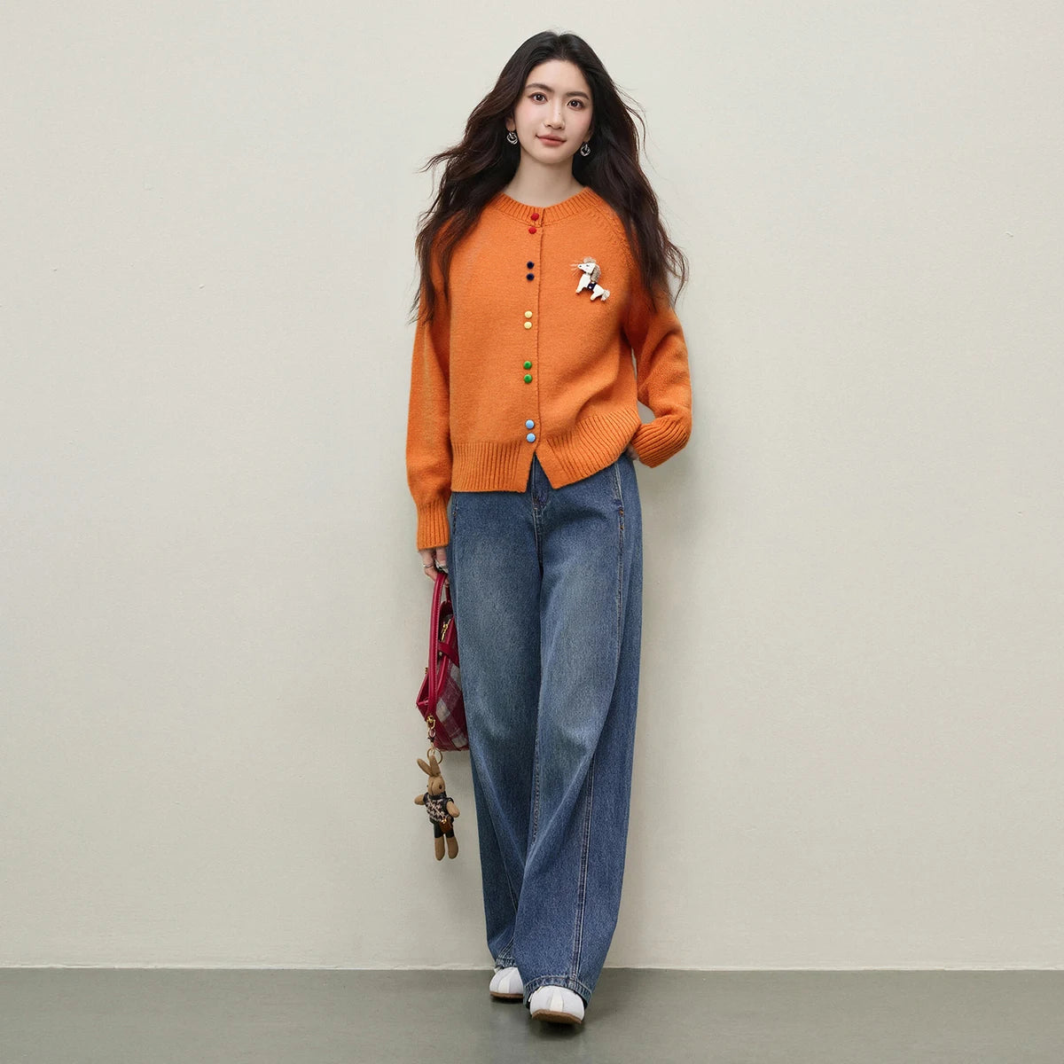 Contrast-Button-Front Cardigan