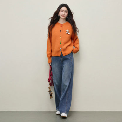 Contrast-Button-Front Cardigan