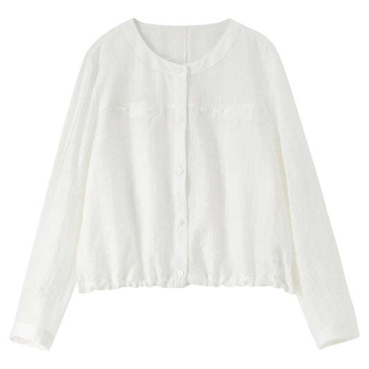 Round-Neck Drawstring-Hem Shirt
