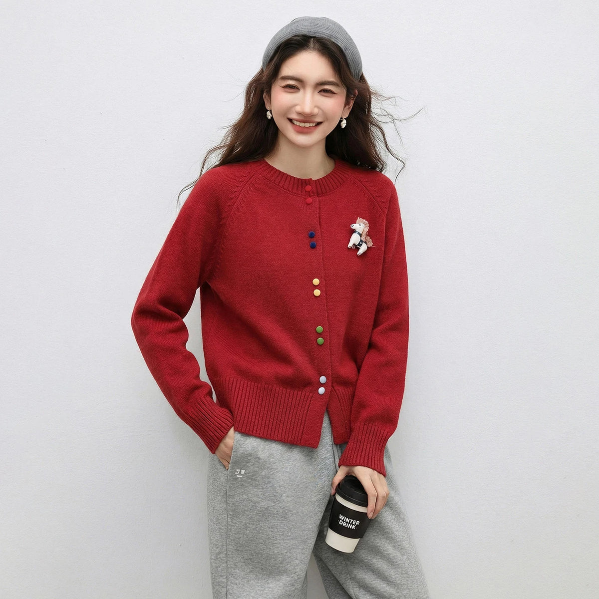 Contrast-Button-Front Cardigan