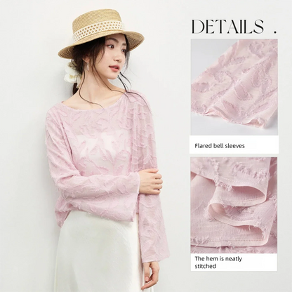 Boat-Neck Flared-Sleeve Blouse