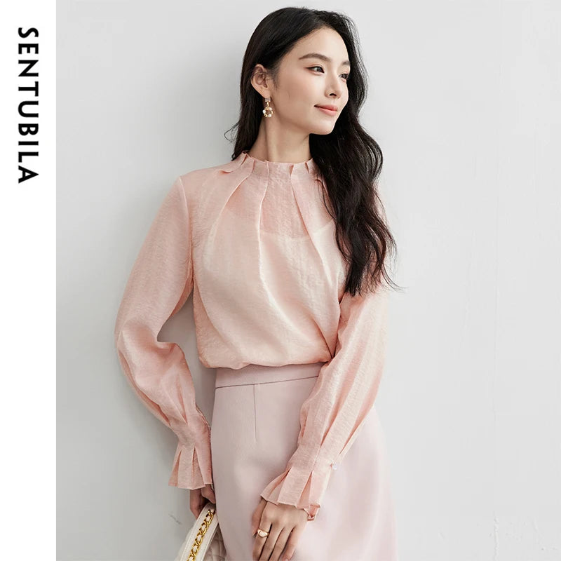 Ruffle-Neck Long-Sleeve Blouse
