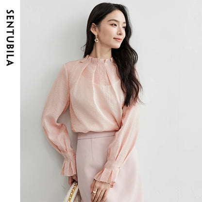 Ruffle-Neck Long-Sleeve Blouse