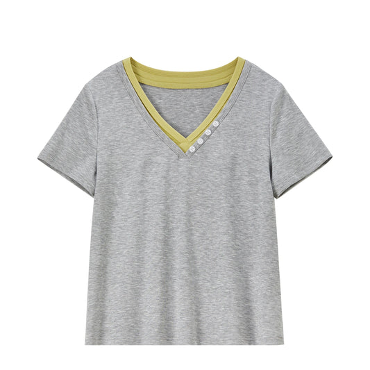 Contrast-Neck Short-Sleeve Tee