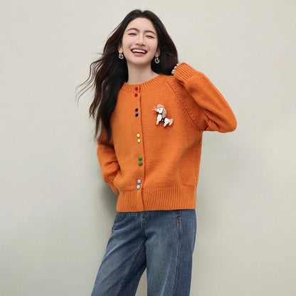Contrast-Button-Front Cardigan