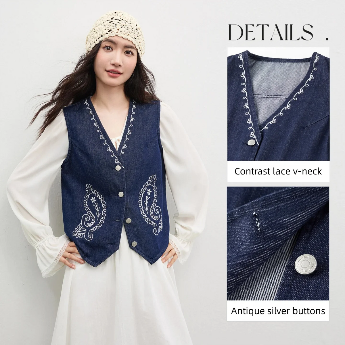 Embroidered V-Neck Vest