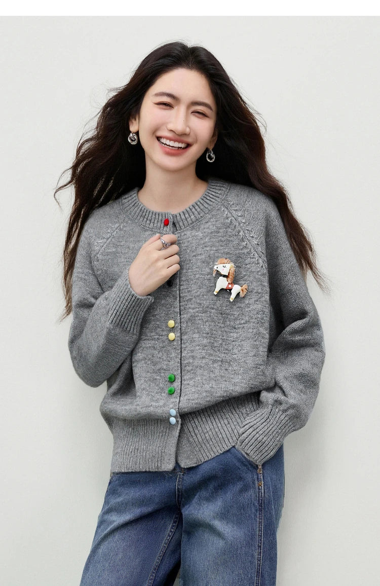 Contrast-Button-Front Cardigan