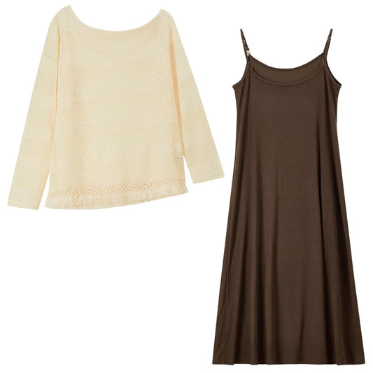 Openwork Sweater and Slip Dress Set