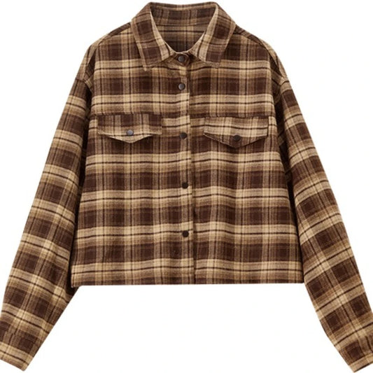 Plaid Cropped Shirt Jacket